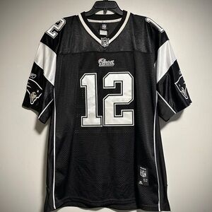 Y2k Tom Brady Reebok Black and White #12 Football Jersey - Team Logo